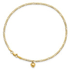 14k Figaro Link Chain with Dangling Puffed Heart Anklet