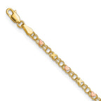 14k Polished and Satin Rose-plated X-and-Heart 10 inch Anklet