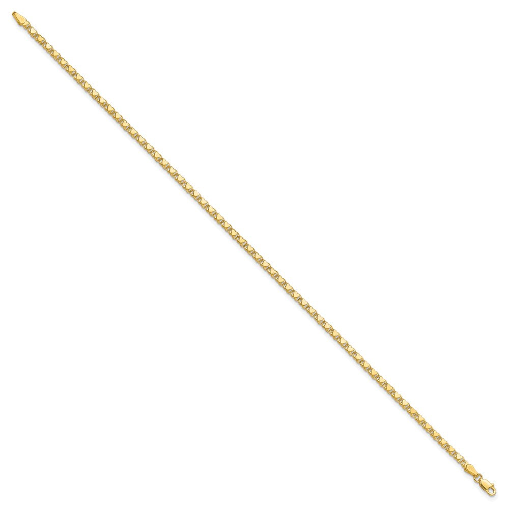 14k Polished Double-Sided Hearts Double Link 10 inch Anklet