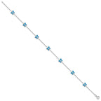 14k White Gold Blue Enameled Butterflies 7-Station 10 inch Anklet