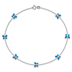14k White Gold Blue Enameled Butterflies 7-Station 10 inch Anklet