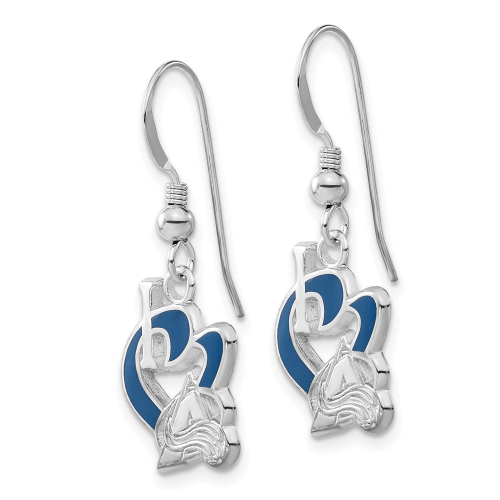 Sterling Silver NHL Colorado Avalanche Enameled I Heart Dangle Earrings