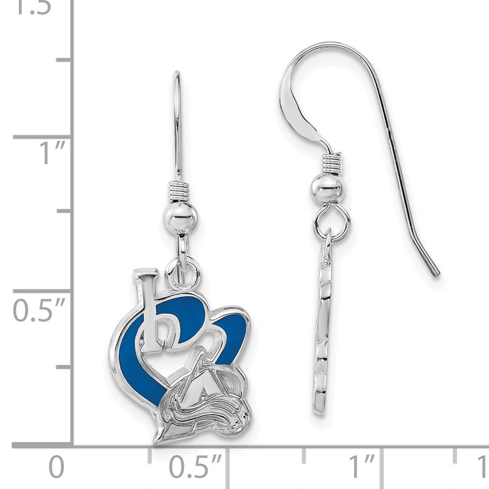 Sterling Silver NHL Colorado Avalanche Enameled I Heart Dangle Earrings