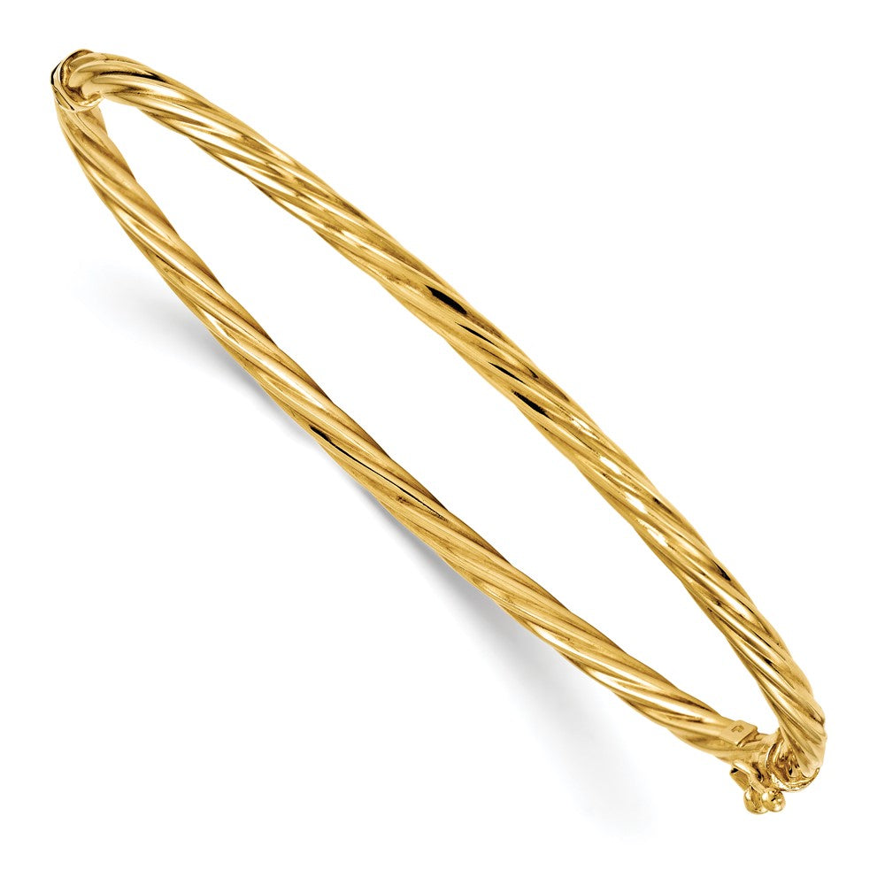 14K Polished and Twisted Hinged Bangle