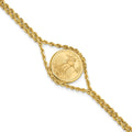 Wideband Distinguished Coin Jewelry 14k Polished Double Rope Mounted 1/10oz American Eagle Prong Set Coin Bezel Bracelet
