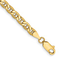 14K 4mm Semi-Solid Anchor with Lobster Clasp Bracelet