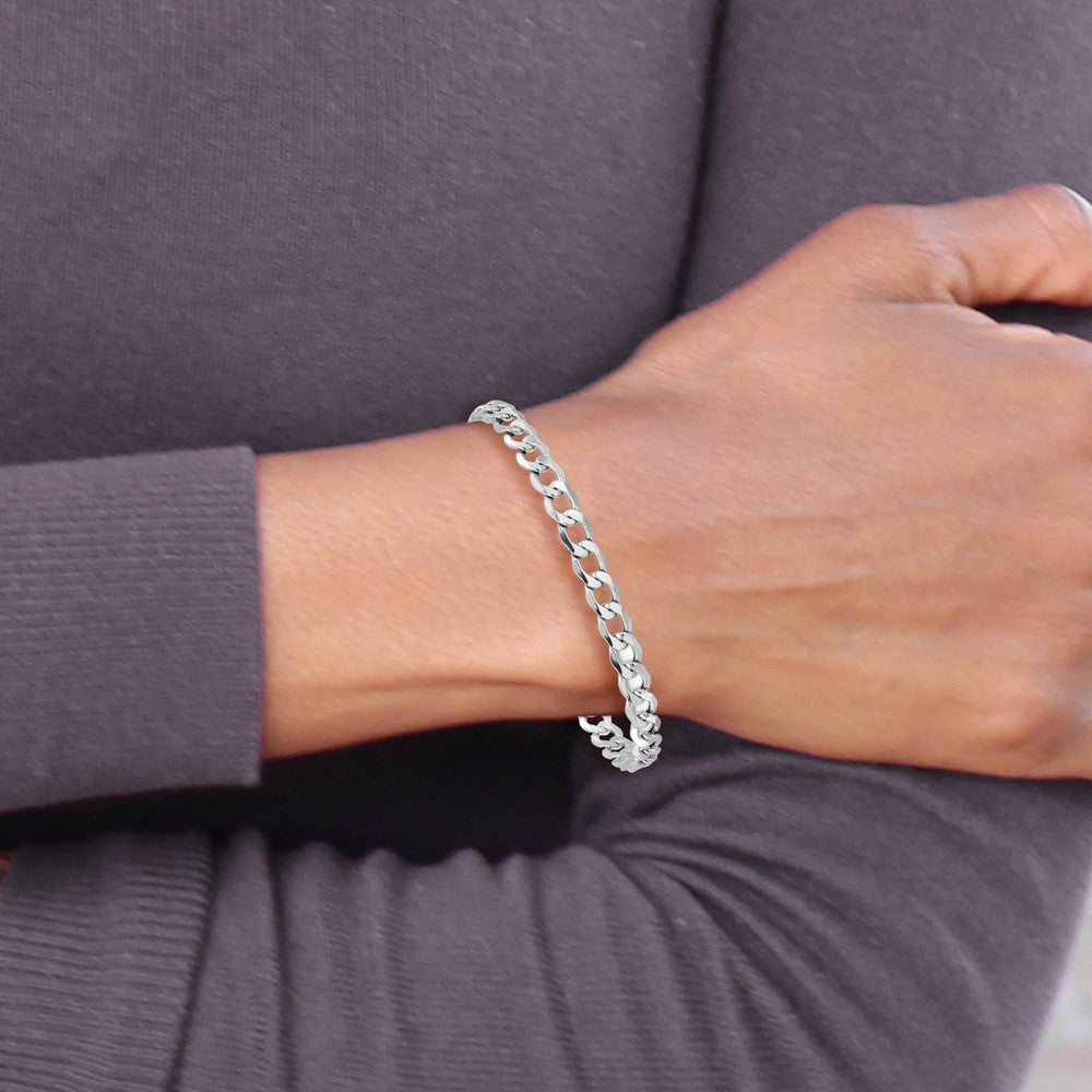 14K White Gold 5.25mm Semi-Solid Curb with Lobster Clasp Bracelet