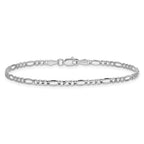 14K White Gold 2.5mm Semi-Solid Figaro with Lobster Clasp Bracelet