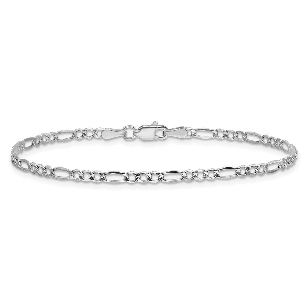 14K White Gold 2.5mm Semi-Solid Figaro with Lobster Clasp Bracelet