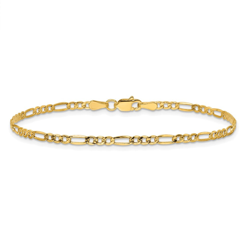 14K 2.5mm Semi-Solid Figaro with Lobster Clasp Bracelet