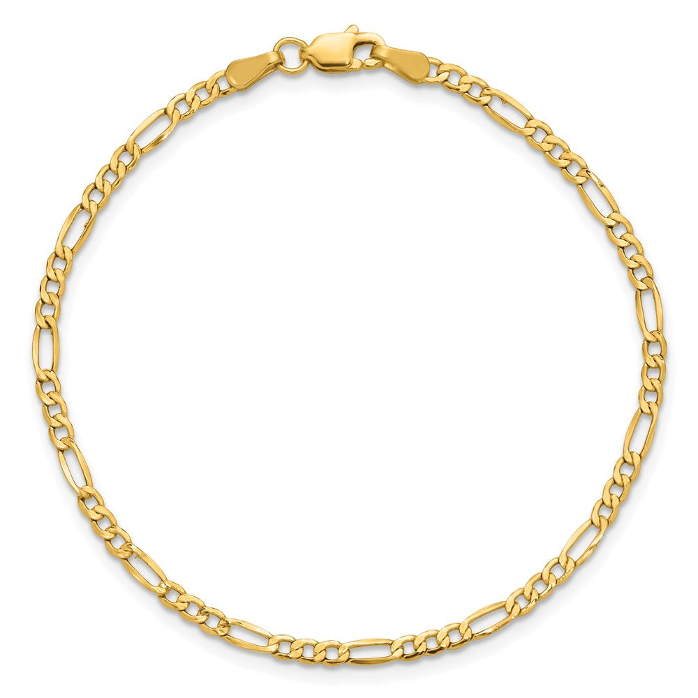 14K 2.5mm Semi-Solid Figaro with Lobster Clasp Bracelet