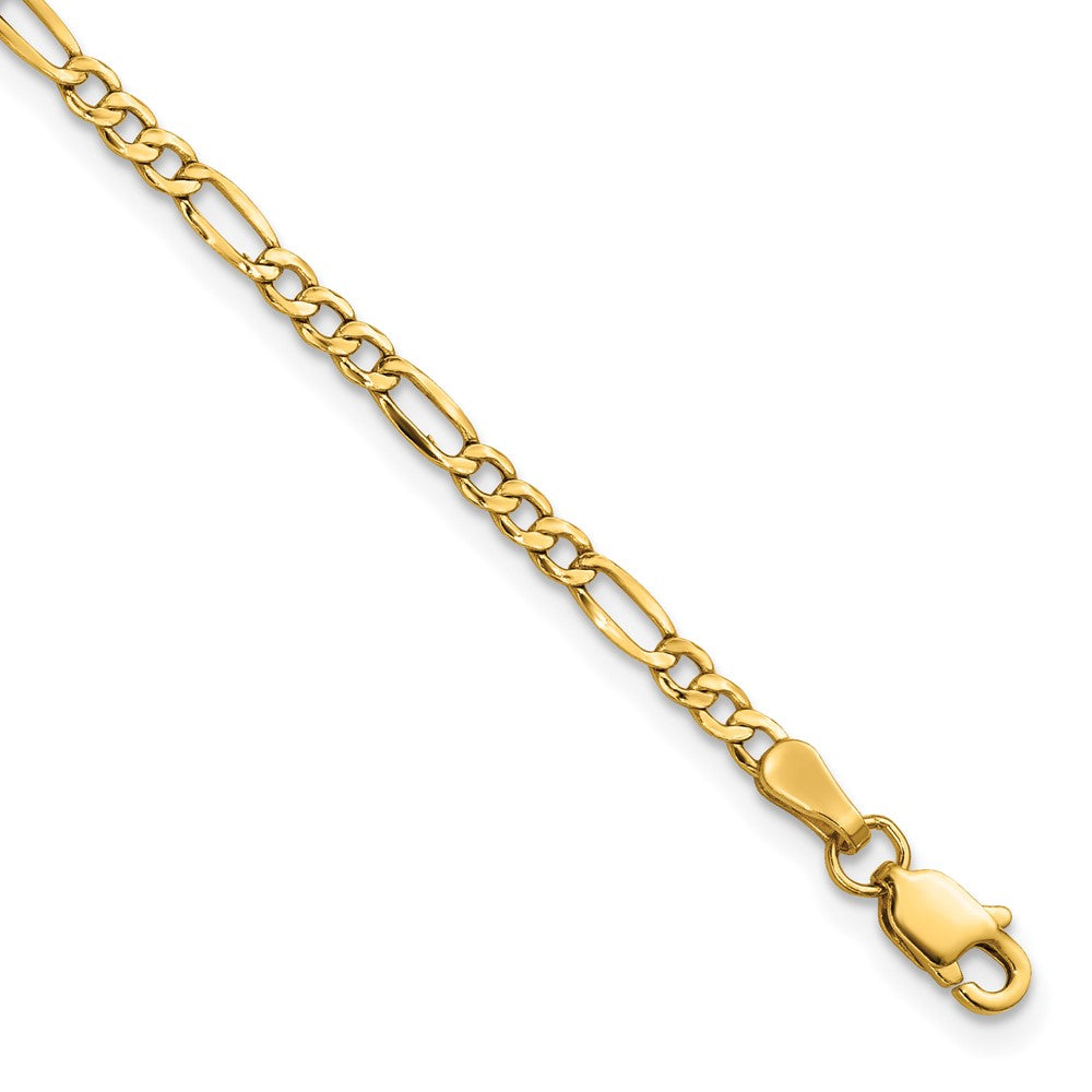 14K 2.5mm Semi-Solid Figaro with Lobster Clasp Bracelet
