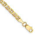 14K 3.2mm Semi-Solid Anchor with Lobster Clasp Bracelet