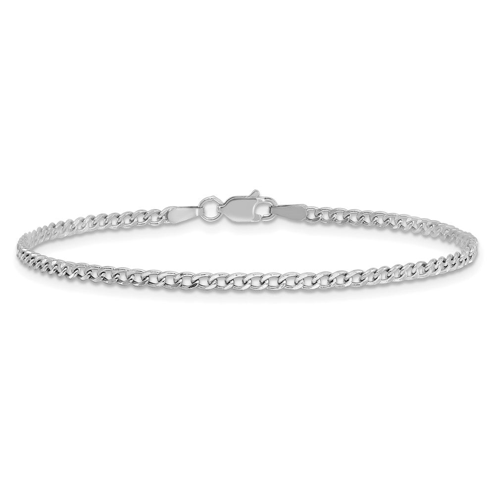14K White Gold 2.5mm Semi-Solid Curb with Lobster Clasp Bracelet