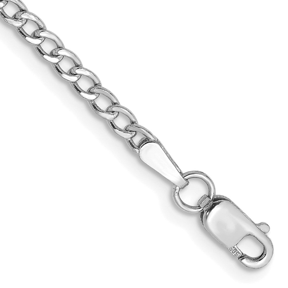 14K White Gold 2.5mm Semi-Solid Curb with Lobster Clasp Bracelet