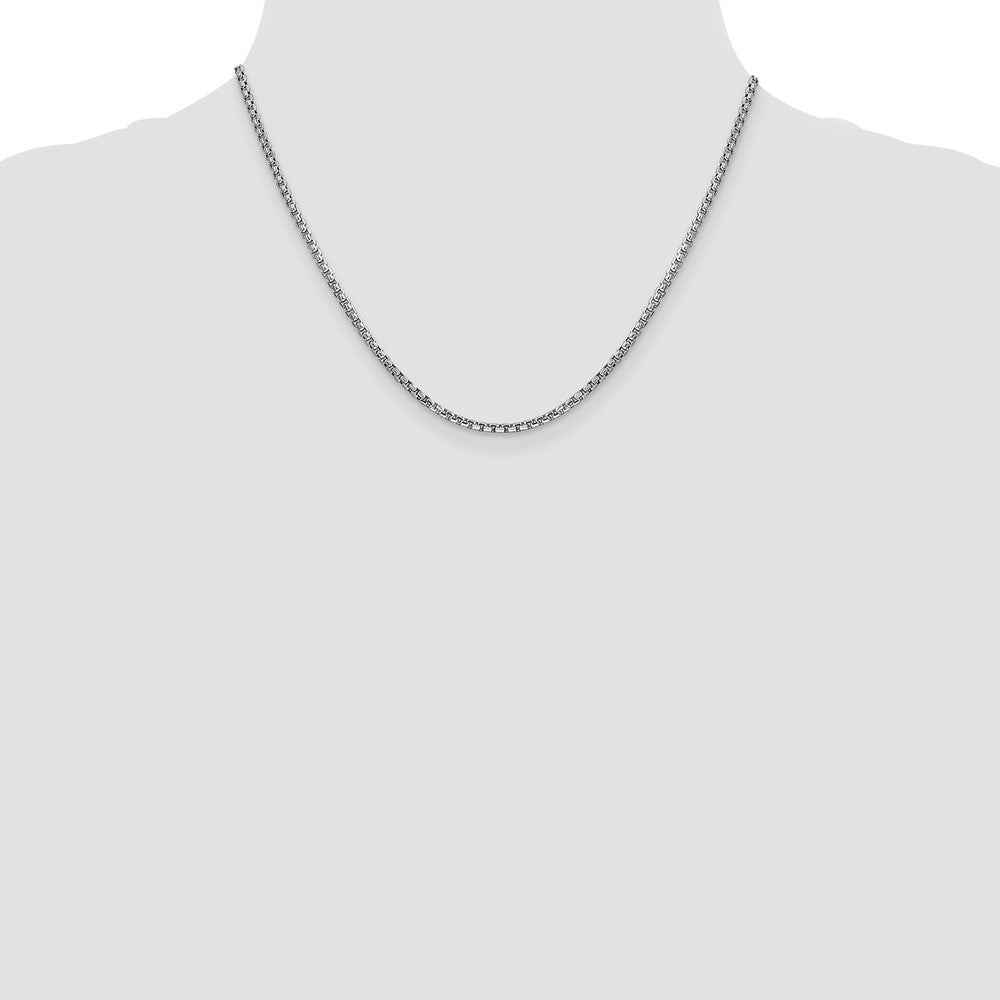 14K White Gold 2.45mm Semi-Solid Round Box with Lobster Clasp Chain