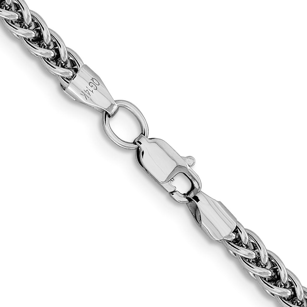 14K White Gold 3.5mm Semi-Solid 3-Wire Wheat with Lobster Clasp Chain