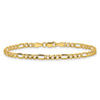 14K 3.5mm Semi-Solid Figaro with Lobster Clasp Bracelet
