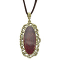 1928 Jewelry Brass-tone Ornate Frame Purple Enamel Oval 30 inch Faux Suede Cord Necklace
