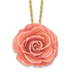 Lacquer Dipped Pink Real Rose with 20 inch Gold-tone Necklace