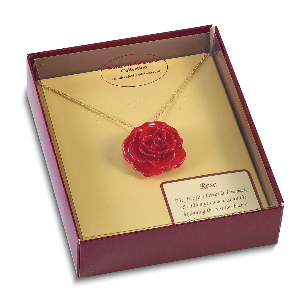 Lacquer Dipped Red Real Rose 20 inch Gold-tone Necklace