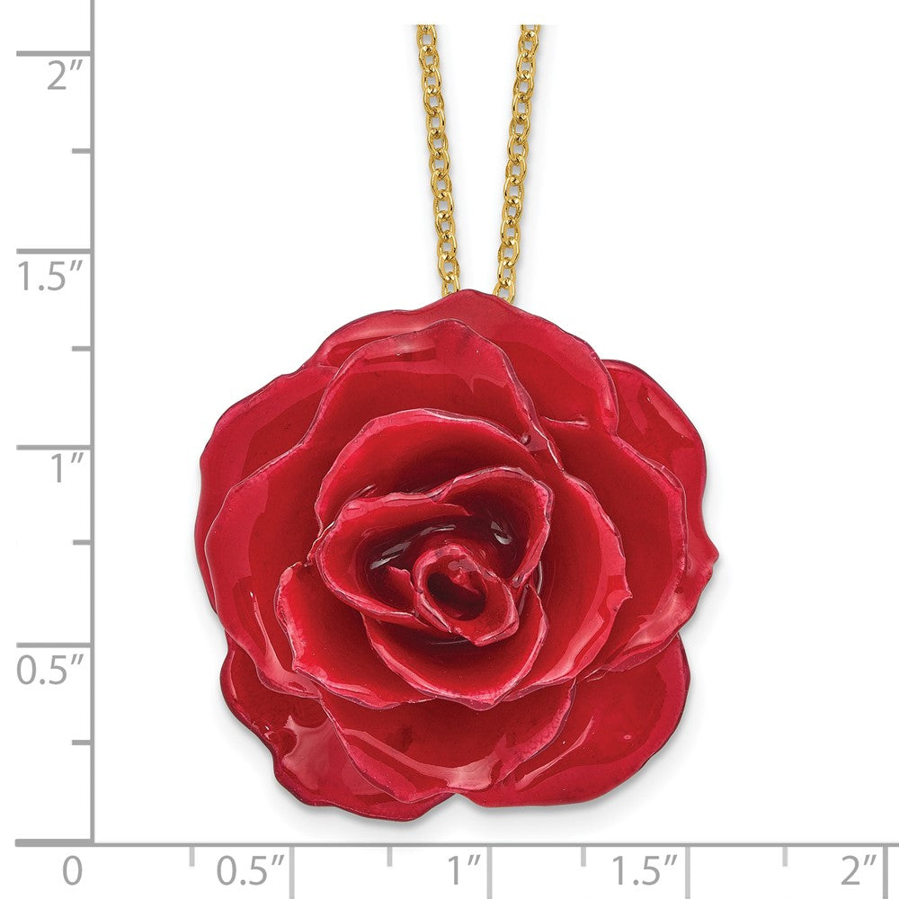 Lacquer Dipped Red Real Rose 20 inch Gold-tone Necklace