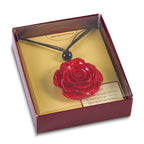 Lacquer Dipped Large Red Real Rose with Glass Bead on 18 inch Black Cotton Cord Necklace