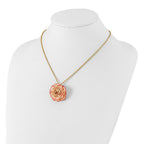Lacquer Dipped Cream and Fuchsia Real Rose with 20 inch Gold-tone Necklace