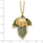 Lacquer Dipped White Real Rose on 24K Gold-trim Lacquer Dipped Leaf 20 inch Gold-tone Necklace