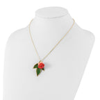 Lacquer Dipped White and Pink Real Rosebud on 24K Gold-trim Lacquered Dipped Leaf 20 inch Gold-tone Necklace