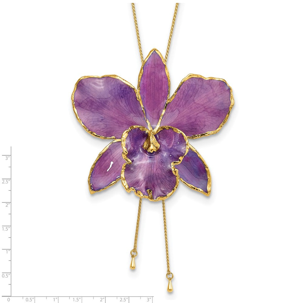 24K Gold-trim Lacquer Dipped Purple Real Cattleya Orchid Slip-on Adjustable Gold-tone Necklace