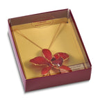24K Gold-trim Lacquer Dipped Red Real Cattleya Orchid Slip-on Adjustable Gold-tone Necklace