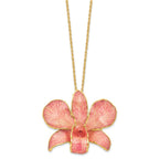 24K Gold-trim Lacquer Dipped Pink Real Dendrobium Orchid 20 inch Gold-tone Necklace