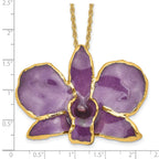 24K Gold-trim Lacquer Dipped Purple Real Dendrobium Orchid 20 inch Gold-tone Necklace