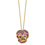 24K Gold-trim Lacquer Dipped Violet Real Pansy 20 inch Gold-tone Necklace
