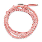 Leather Rose/Pink Quartz Crystal Multi Wrap/ Button Bracelet