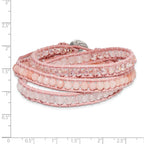 Leather Rose/Pink Quartz Crystal Multi Wrap/ Button Bracelet