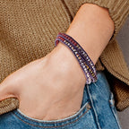 Multi Crystal and Multi Quartz Leather Multi-wrap Bracelet