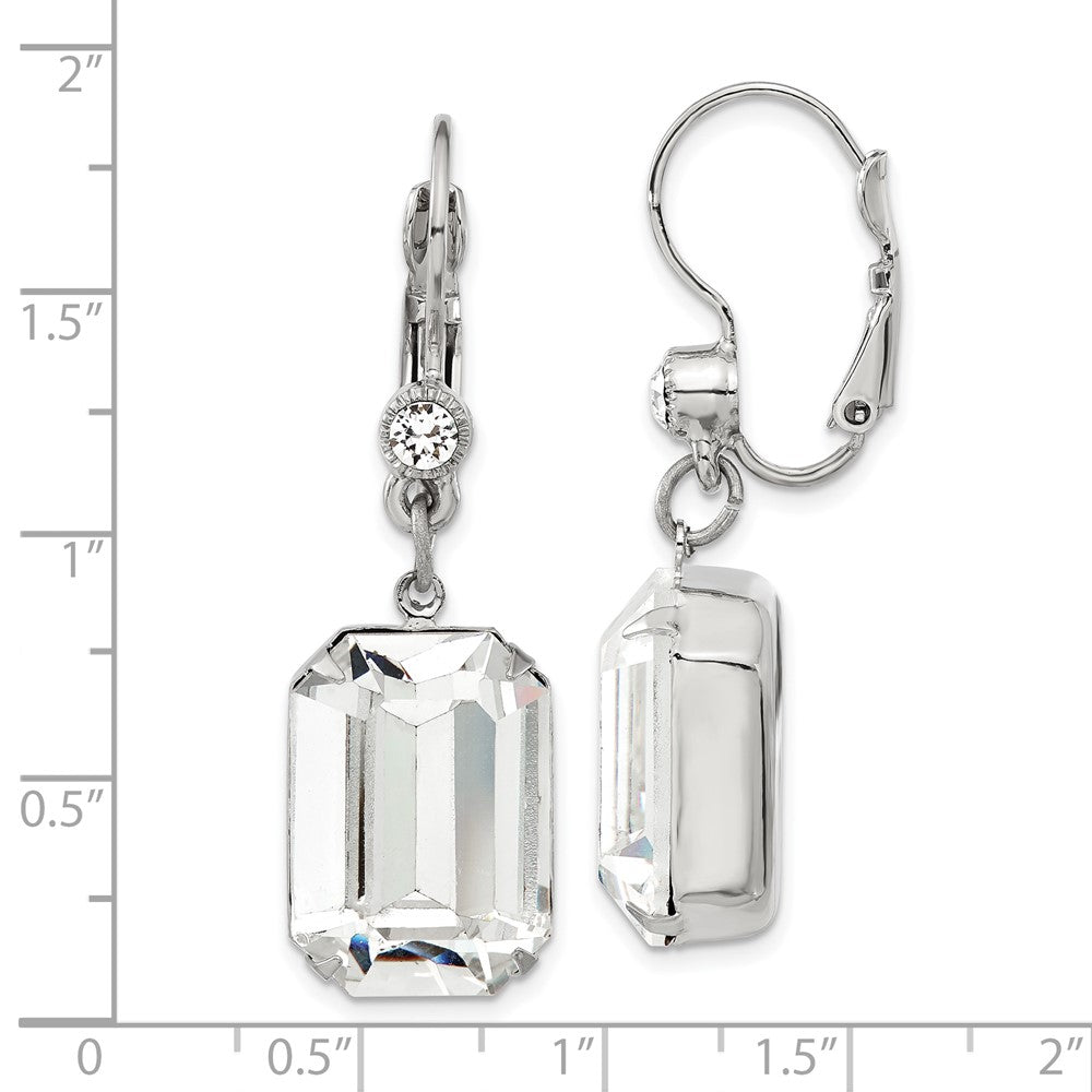 1928 Jewelry Silver-tone Clear Emerald Cut Crystals Dangle Leverback Earrings