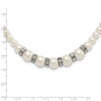1928 Silver-tone Clear Crystal and Simulated Pearl 15in w/ 3in ext Necklace
