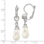 1928 Jewelry Silver-tone Clear Crystal Imitation Pearl Teardrop Dangle Leverback Earrings