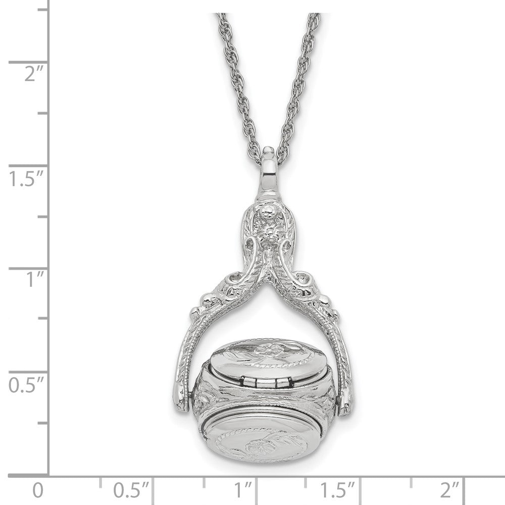 1928 Jewelry Silver-tone Three Sided Spinning Floral Pattern Oval 13mm Lockets 30 inch Necklace Holds 6 Photos