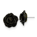 Lacquer Dipped Black Real Rose Silver-tone Post Earrings