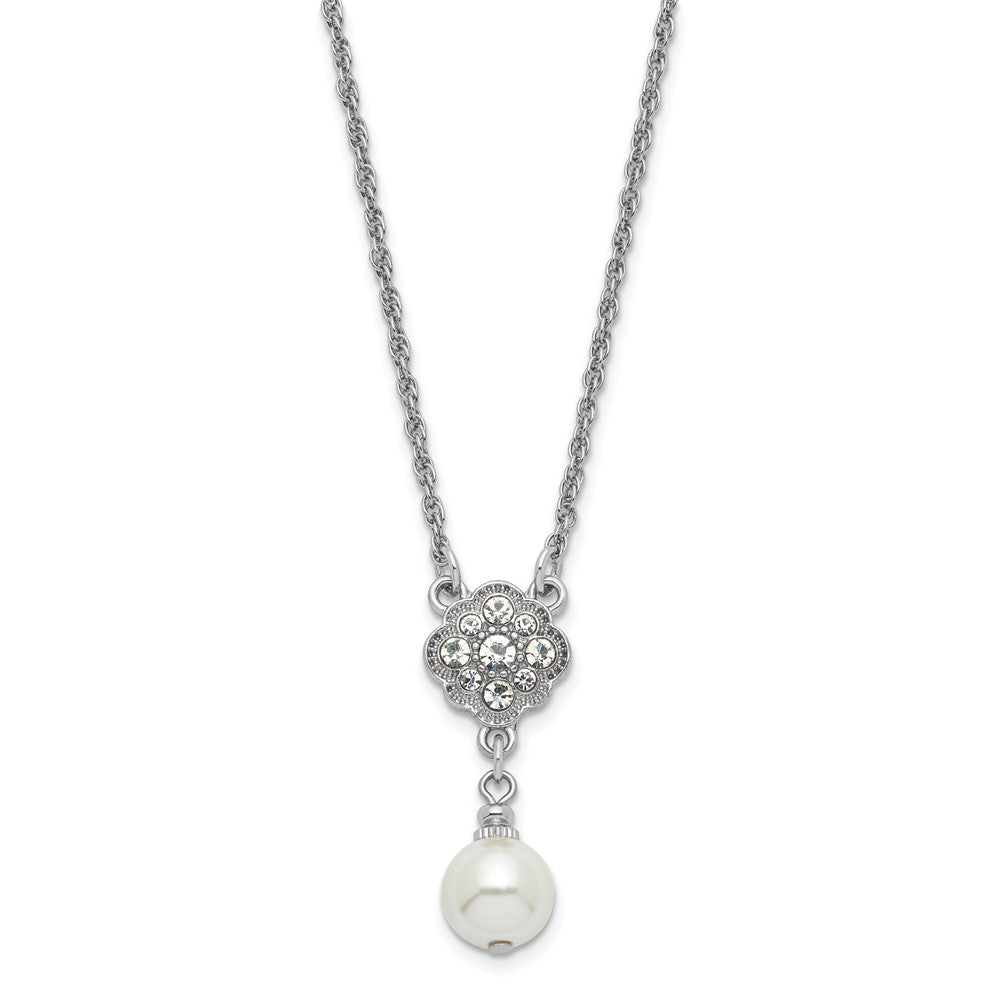 1928 Silver-tone Crystal and Imitation Pearl 16in w/ 3in ext. Necklace
