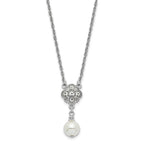 1928 Silver-tone Crystal and Imitation Pearl 16in w/ 3in ext. Necklace