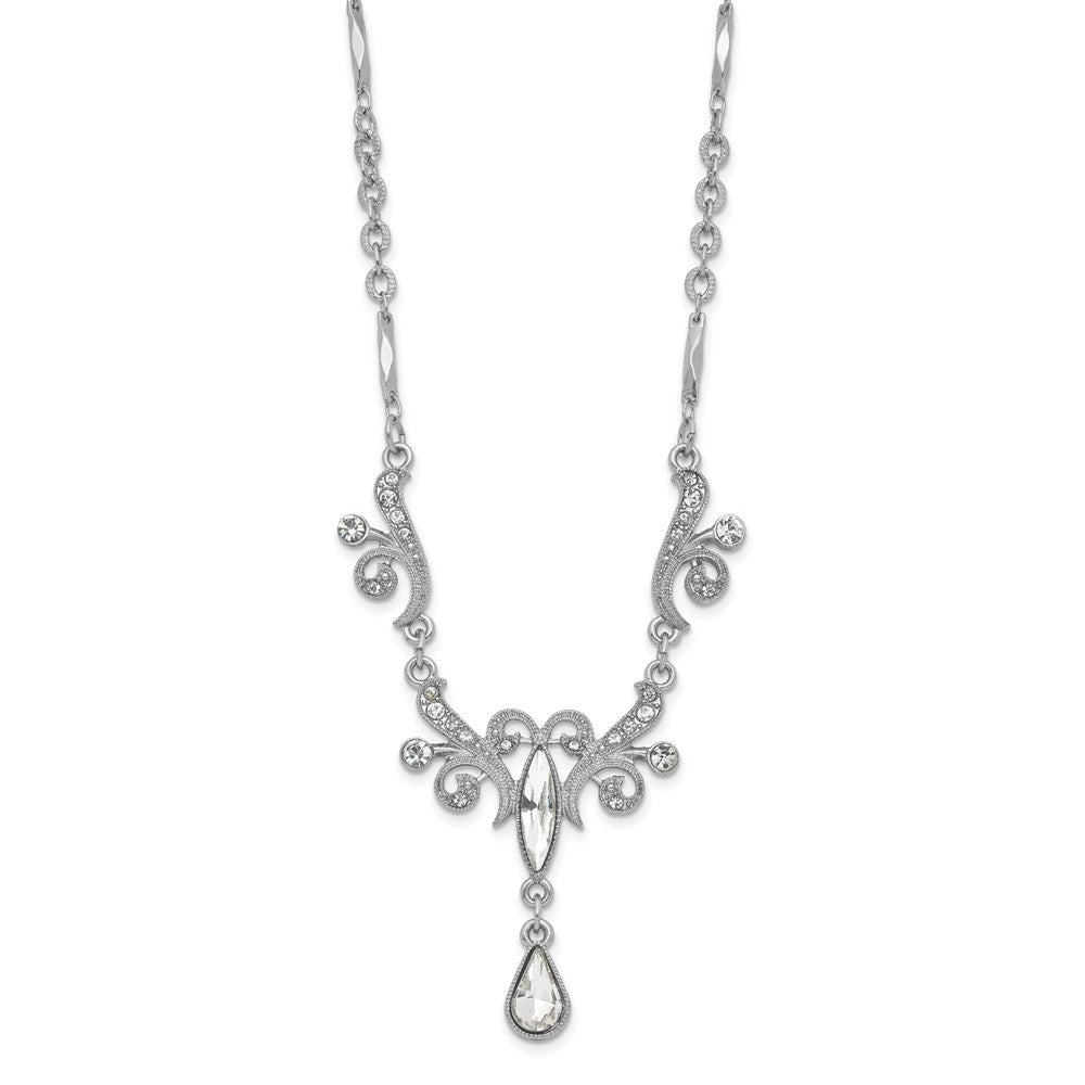 1928 Jewelry Silver-tone Sparkling Clear Crystals from Swarovski Teardrop Adjustable 15 inch Vintage Style Necklace with 3 inch extension