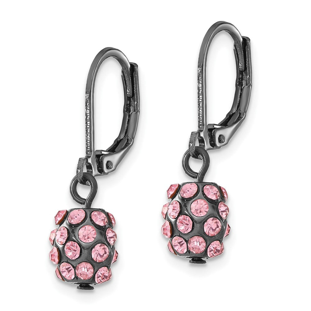 1928 Jewelry Black-plated Pink Glass Stones Fireball Dangle Leverback Earrings