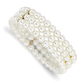 1928 Jewelry Gold-tone 6mm Ivory Cultura Imitation Pearl 3 Row Stretch Bracelet