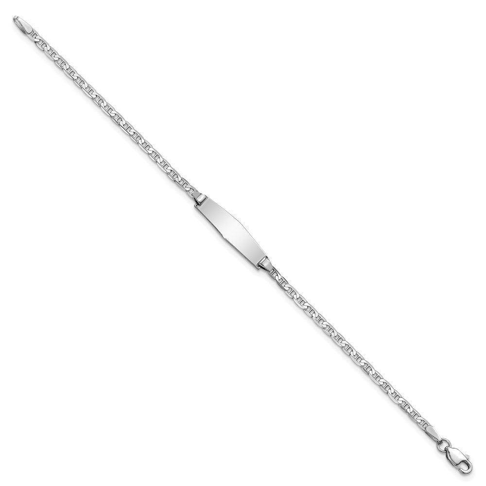 14k White Gold Polished Solid Chain/Solid Plate Anchor Link Soft Diamond Shape 19.5x5.5mm Plate 6 inch Baby/Child ID Bracelet