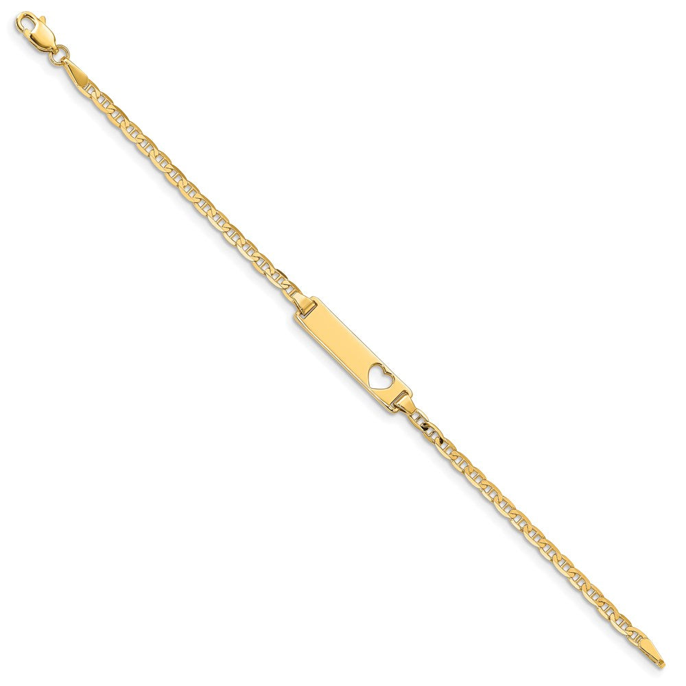 14k Polished Solid Chain/Solid Plate Anchor Link Cut-out Heart 21.5x4.8mm Plate 6 inch Baby/Child ID Bracelet